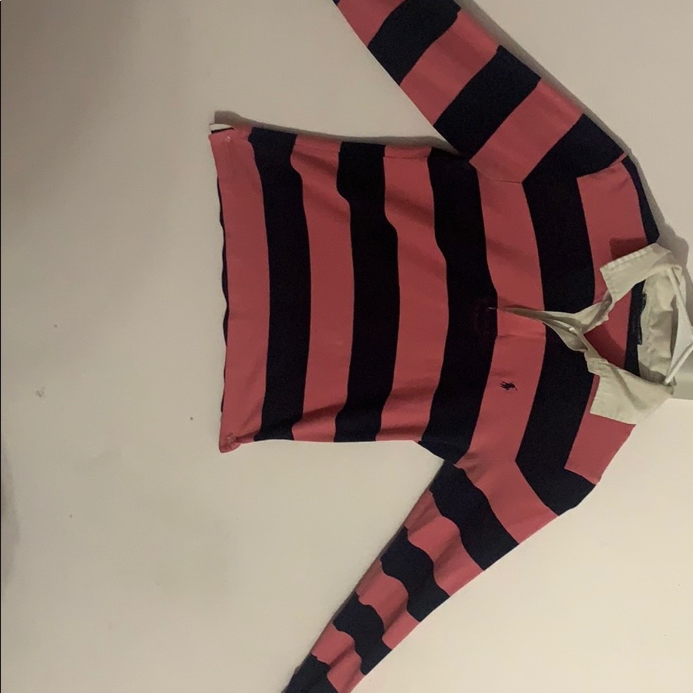 Pink And Blue Striped Polo Long Sleeve Tee